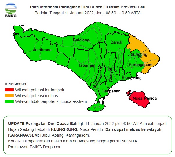Peta Informasi Peringatan Dini Cuaca Ekstrem Provinsi Bali